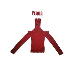 GUESS. Long Sleeve, Off The Shoulder, Burgundy Sweater